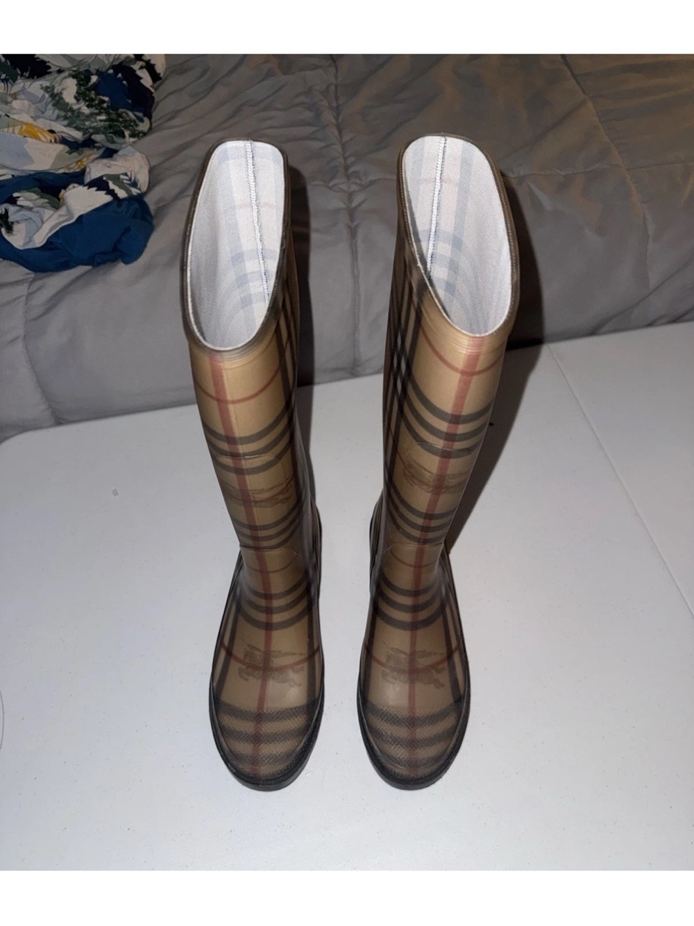Burberry Beige Plaid Tall Rain Boots - Picture 2 of 10